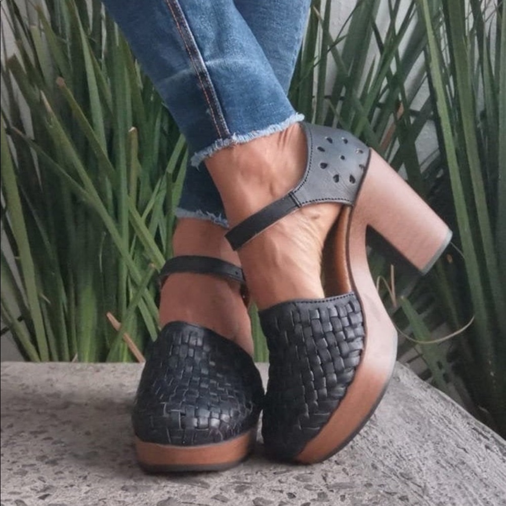 Handmade Black Huarache Platform Sandal